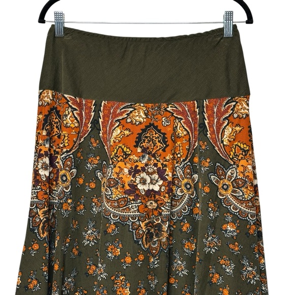 Vintage Y2K Corduroy Skirt Brown Orange Floral BOHO Prairie Ruffle Petite Small - Picture 5 of 14